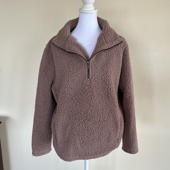 Marc New York Teddy Faux Shearling Fleece Quarter Zip Jacket in Rouge Sz Medium - Picture 2 of 6